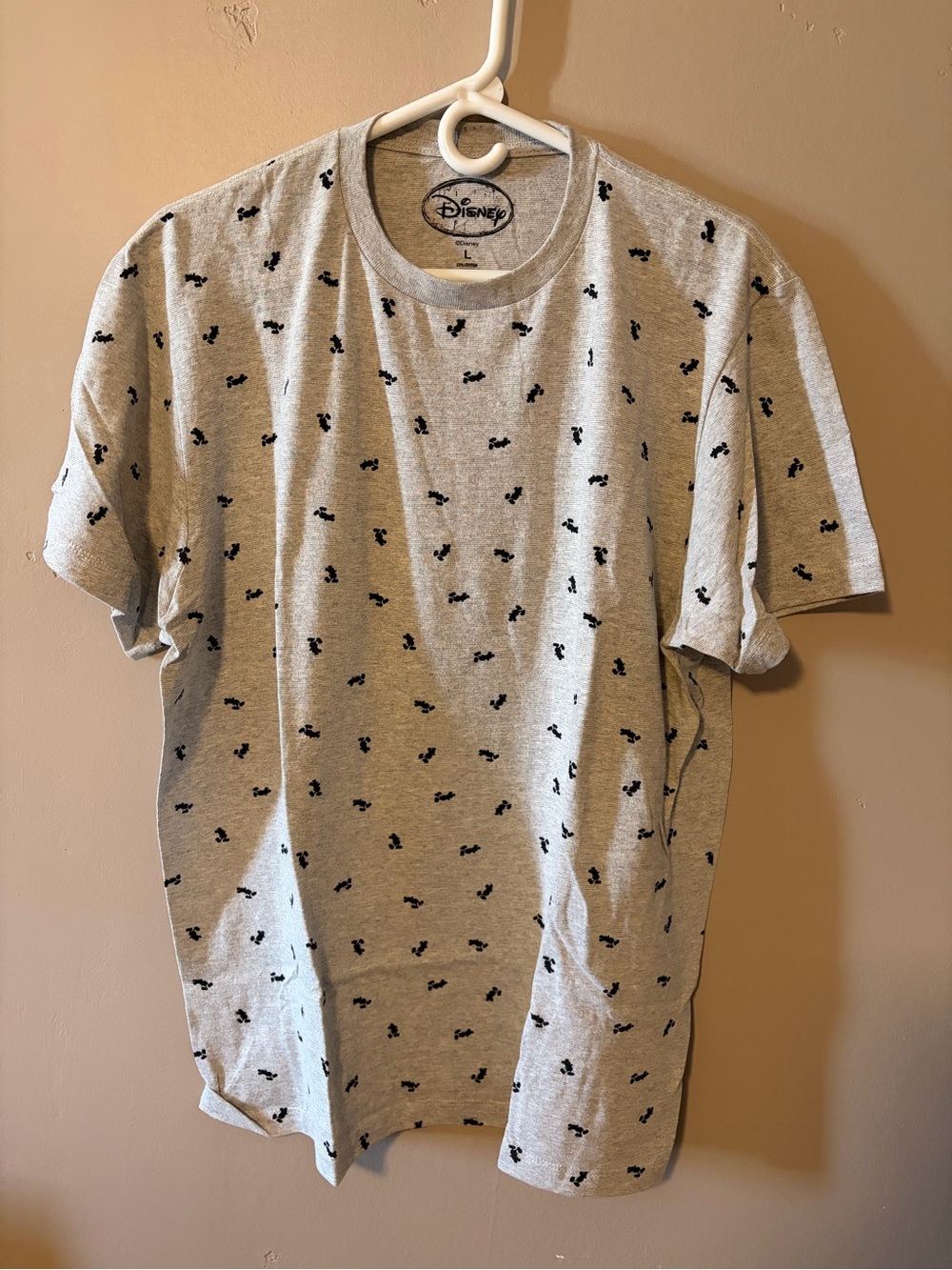 Disney Men's Light Gray Short-Sleeve T-Shirt with Black Mickey Motif